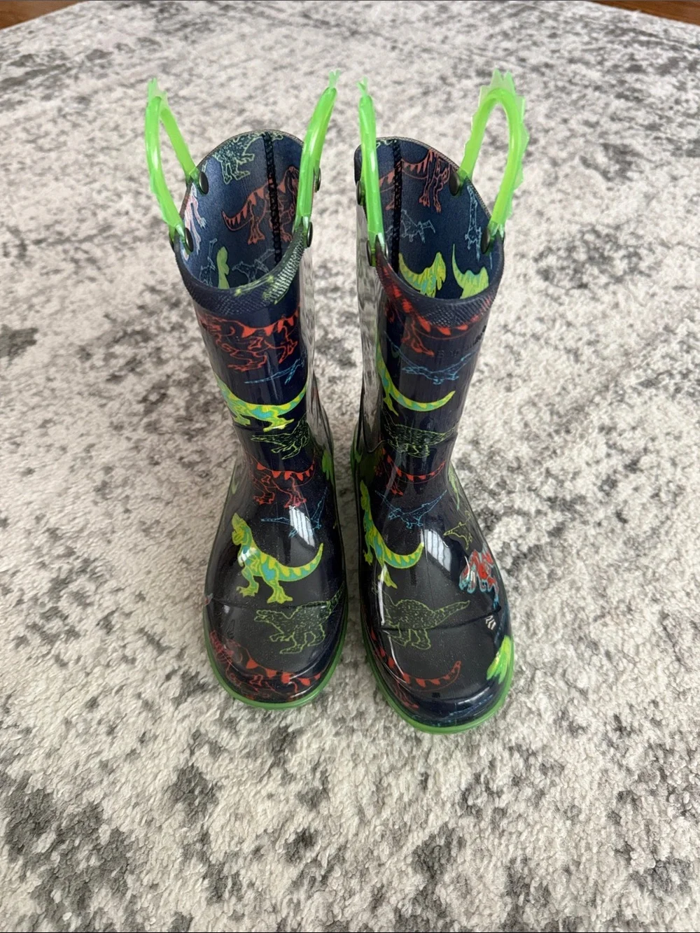 Kids Green Dino Rain Boots that light up